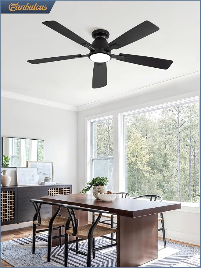 52 inch Ceiling Fans with Lights, Smart Flush Mount Ceiling Fan and Remote APP, Modern Low Profile, 3CCT 20W LED with