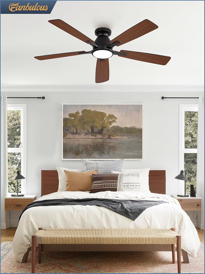 52 inch Ceiling Fans with Lights, Smart Flush Mount Ceiling Fan and Remote APP, Modern Low Profile, 3CCT 20W LED with