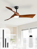 52 Inch Ceiling Fans with Lights, Solid Wood Indoor/Outdoor Ceiling Fan with Remote, Reversible DC Motor, 3 Blade Modern