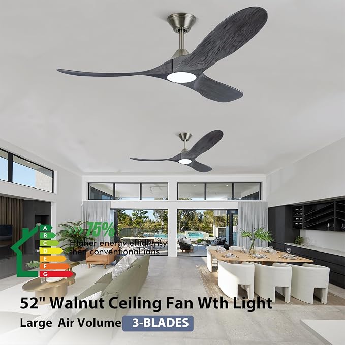 52 inch Ceiling Fans with Lights Solid Wood Outdoor Smart Ceiling Fan for Patio with Alexa/Tuya App, 3 Gray Propeller Blades