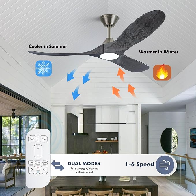 52 inch Ceiling Fans with Lights Solid Wood Outdoor Smart Ceiling Fan for Patio with Alexa/Tuya App, 3 Gray Propeller Blades