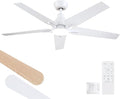 52 Inch Ceiling Fans with Lights: White Ceiling Fan 5 Blades Ceiling Fan with Light and Remote for Bedroom Living Room Dining