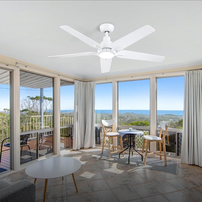 52 Inch Ceiling Fans with Lights: White Ceiling Fan 5 Blades Ceiling Fan with Light and Remote for Bedroom Living Room Dining