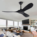 52 Inch Ceiling Fans without Lights, Black Ceiling Fans no Lights with Remote Control, 3 Solid Wood Blades, Indoor Outdoor