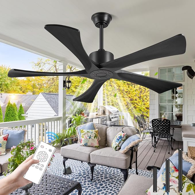 52 Inch Ceiling Fans Without Lights, USA Original Patent Outdoor Ceiling Fan No Light, 5 Wood Blades, ETL Listed, 6 Speeds
