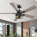 52 Inch Farmhouse Ceiling Fan with Lights and Remote, Timer, Dual Finish 5 Blades (Gray Oak and Black), 6 Speeds, Reversible