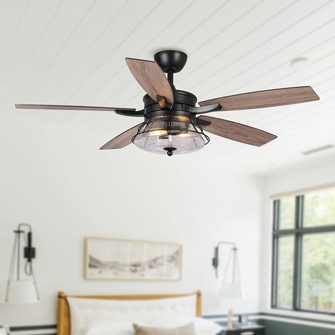 52 Inch Farmhouse Ceiling Fans with Lights and Remote Control - 3-Speed Reversible Motor, Retro Style Indoor/Outdoor Ceiling