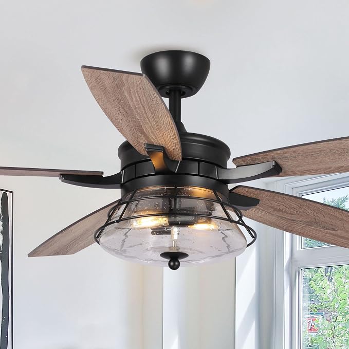 52 Inch Farmhouse Ceiling Fans with Lights and Remote Control - 3-Speed Reversible Motor, Retro Style Indoor/Outdoor Ceiling