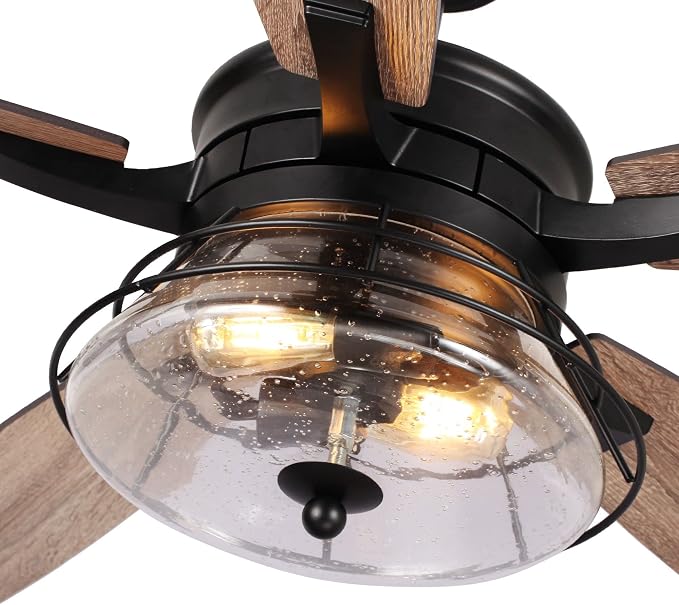 52 Inch Farmhouse Ceiling Fans with Lights and Remote Control - 3-Speed Reversible Motor, Retro Style Indoor/Outdoor Ceiling