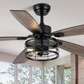 52 Inch Farmhouse Ceiling Fans with Lights and Remote Quiet and Reversible DC Motor Black Industrial Rustic