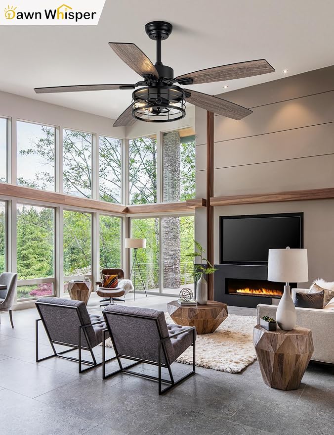 52 Inch Farmhouse Ceiling Fans with Lights and Remote Quiet and Reversible DC Motor Black Industrial Rustic, alternate view 2