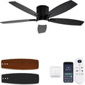52 Inch Flush Mount Ceiling Fan with Light and Remote/App Control,Black Ceiling Fans with Lights, 3CCT,Dimmable,Noiseless,Low