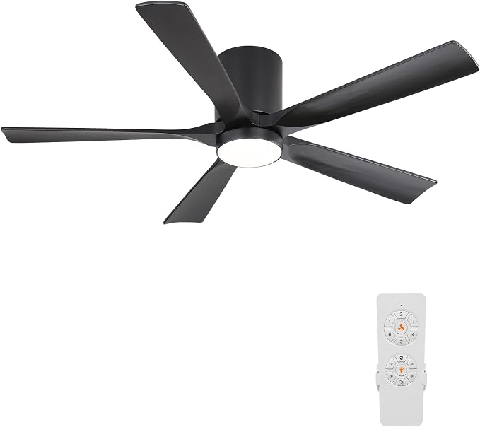 52 Inch Flush Mount Ceiling Fan with Lights, Low Profile Modern Ceiling Fan with Remote, Quiet DC Motor, 6-Speed, 3CCT,Timer