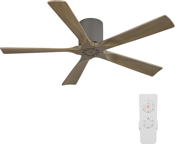 52 Inch Flush Mount Ceiling Fan without Light, Low Profile Modern Ceiling Fan with Remote, Quiet DC Motor, 6-Speed, Timer