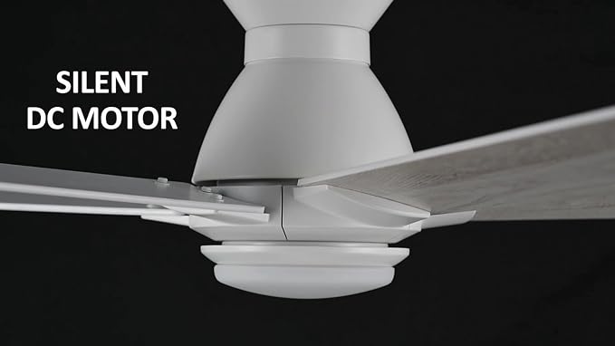 52 Inch Flush Mount Ceiling Fan without Lights, White Ceiling Fan with Remote, 10-Speed Reversible DC Motor, 3 Light Colors