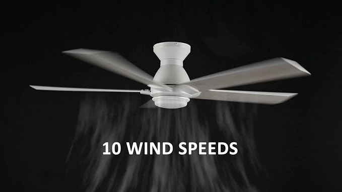 52 Inch Flush Mount Ceiling Fan without Lights, White Ceiling Fan with Remote, 10-Speed Reversible DC Motor, 3 Light Colors