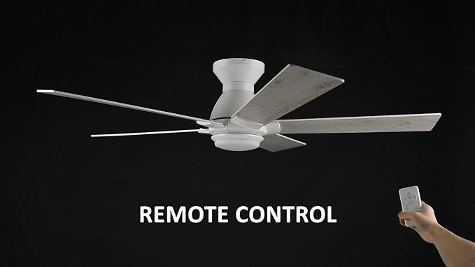 52 Inch Flush Mount Ceiling Fan without Lights, White Ceiling Fan with Remote, 10-Speed Reversible DC Motor, 3 Light Colors