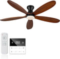 52 Inch Flush Mount Ceiling Fans with Lights, Remote, Dimmable, Power-Off Memory, Quiet DC Motor,5 Blades Wood Ceiling Fan