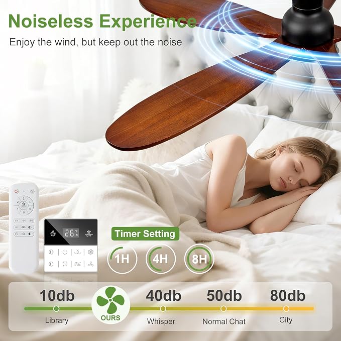 52 Inch Flush Mount Ceiling Fans with Lights, Remote, Dimmable, Power-Off Memory, Quiet DC Motor,5 Blades Wood Ceiling Fan