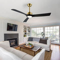 52 Inch Gold and Black Ceiling Fan with Lights and Remote - Reversible Wood Blades, Silent Operation, Warm Soft Light