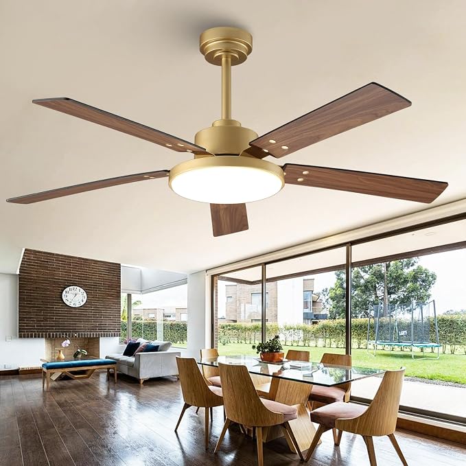 52 Inch Gold Ceiling Fans with Lights and Remote/APP, Modern Black and Gold Ceiling Fan, ETL Listed, Indoor