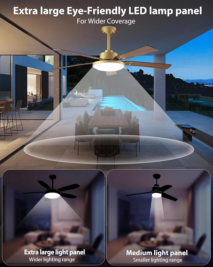 52 Inch Gold Ceiling Fans with Lights and Remote/APP, Modern Black and Gold Ceiling Fan, ETL Listed, Indoor, alternate view 3