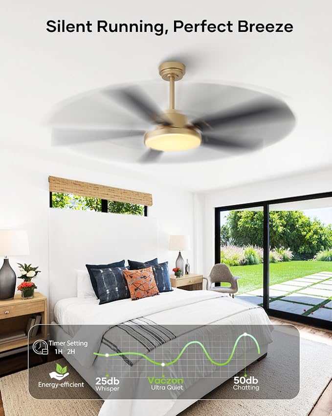 52 Inch Gold Ceiling Fans with Lights and Remote/APP, Modern Black and Gold Ceiling Fan, ETL Listed, Indoor, alternate view 4