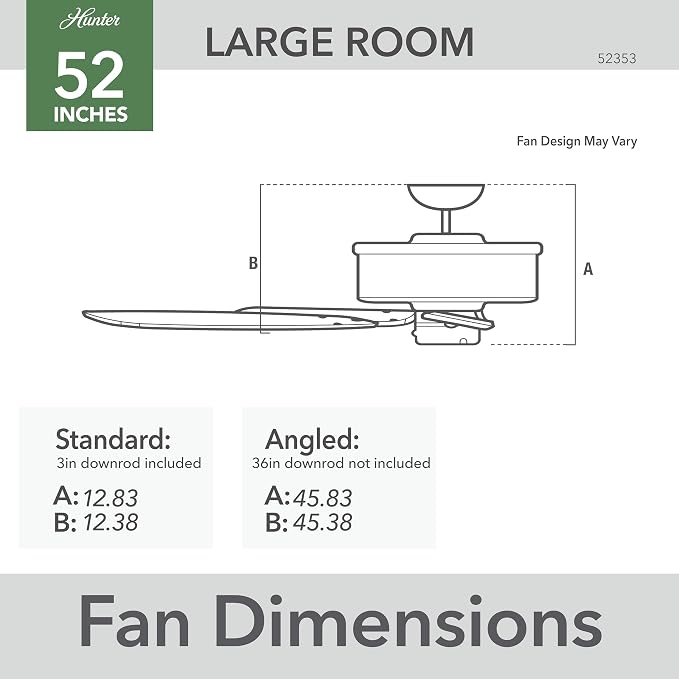 52 inch Indoor Ceiling Fan No Light - Ceiling Fan without Light, 6 Blades, Standard Mount, For Bedroom, Living Room, or