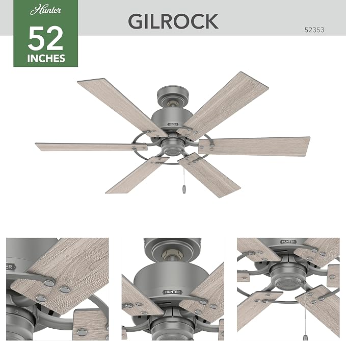 52 inch Indoor Ceiling Fan No Light - Ceiling Fan without Light, 6 Blades, Standard Mount, For Bedroom, Living Room, or