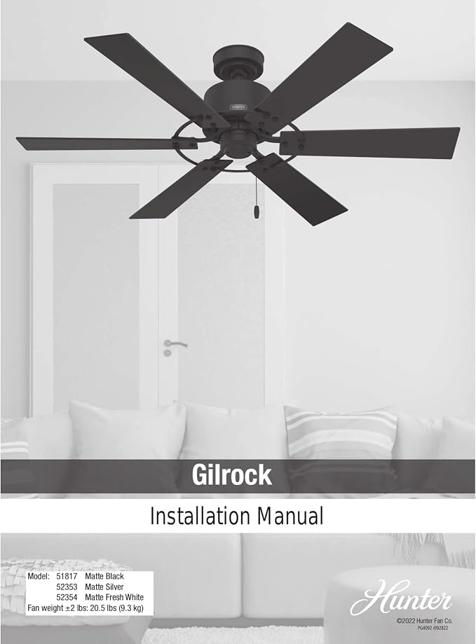 52 inch Indoor Ceiling Fan No Light - Ceiling Fan without Light, 6 Blades, Standard Mount, For Bedroom, Living Room, or