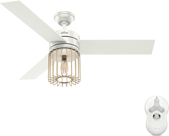 52 inch Indoor Ceiling Fan with LED Light and Remote Control - Modern White Ceiling Fan, Standard Mount, 3 Blades, For