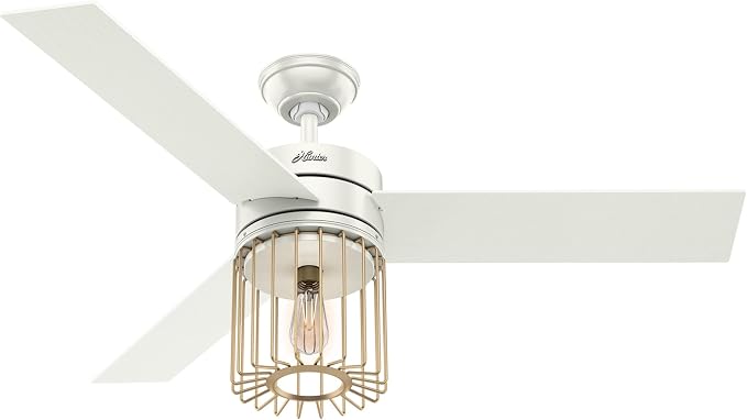 52 inch Indoor Ceiling Fan with LED Light and Remote Control - Modern White Ceiling Fan, Standard Mount, 3 Blades, For
