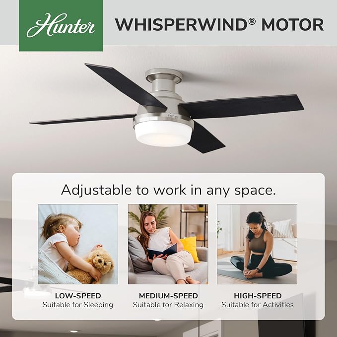 52 inch Indoor Ceiling Fan with LED Light and Remote Control - Modern Ceiling Fan, Low Profile Mount, 4 Black Oak Blades, For