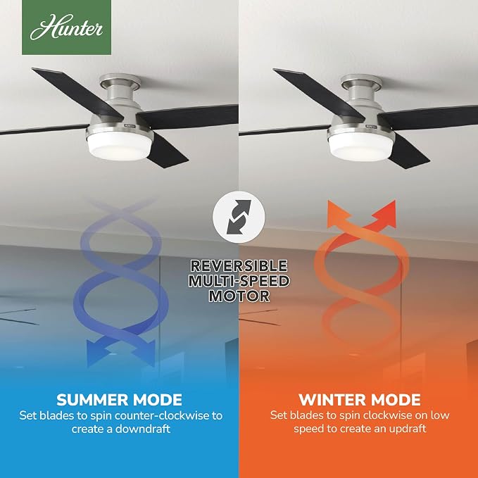52 inch Indoor Ceiling Fan with LED Light and Remote Control - Modern Ceiling Fan, Low Profile Mount, 4 Black Oak Blades, For