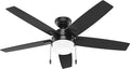 52 inch Indoor Ceiling Fan with LED Light - Black Ceiling Fan with Pull Chain, For Bedroom or Living Room, Standard Mount, No
