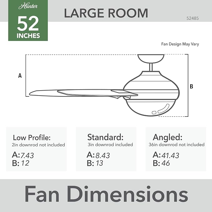 52 inch Indoor Ceiling Fan with LED Light - Black Ceiling Fan with Pull Chain, For Bedroom or Living Room, Standard Mount, No