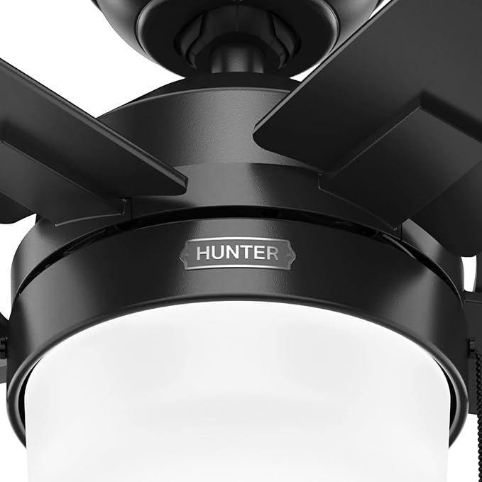 52 inch Indoor Ceiling Fan with LED Light - Black Ceiling Fan with Pull Chain, For Bedroom or Living Room, Standard Mount, No