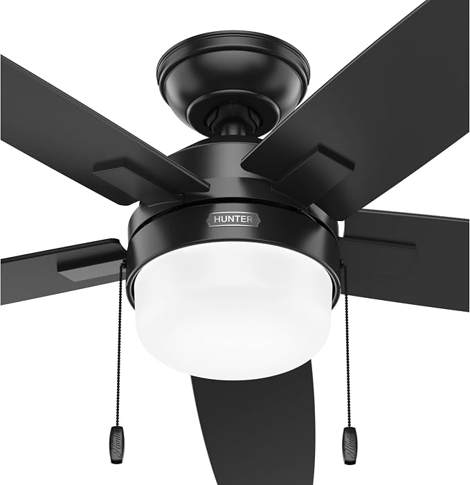 52 inch Indoor Ceiling Fan with LED Light - Black Ceiling Fan with Pull Chain, For Bedroom or Living Room, Standard Mount, No