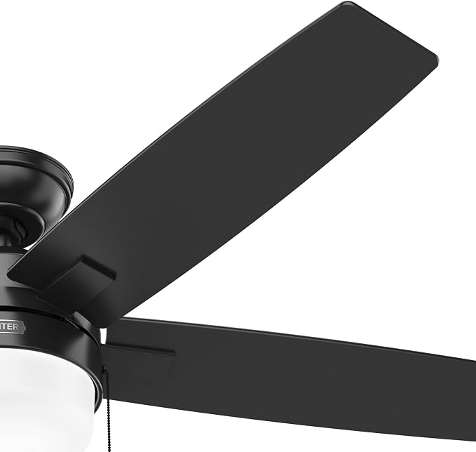 52 inch Indoor Ceiling Fan with LED Light - Black Ceiling Fan with Pull Chain, For Bedroom or Living Room, Standard Mount, No