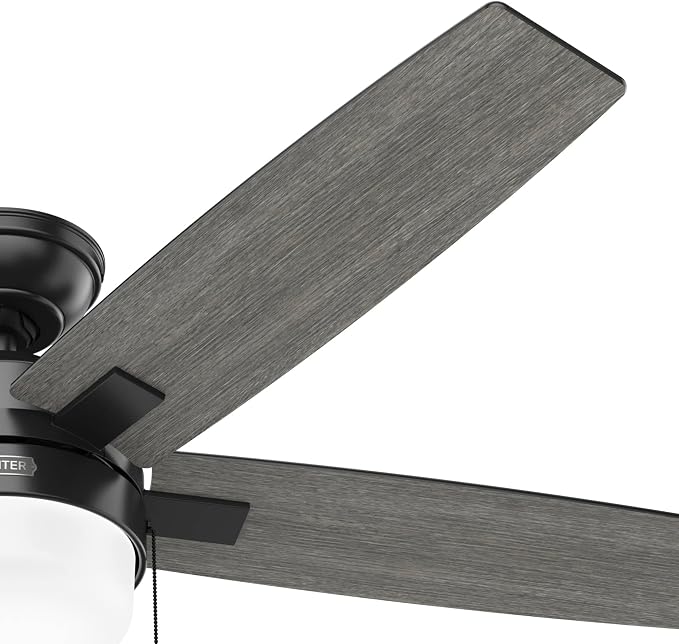 52 inch Indoor Ceiling Fan with LED Light - Black Ceiling Fan with Pull Chain, For Bedroom or Living Room, Standard Mount, No