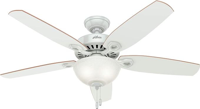 52 inch Indoor Ceiling Fan with LED Light - White Ceiling Fan with Pull Chain, For Bedroom or Living Room, Standard Mount, No