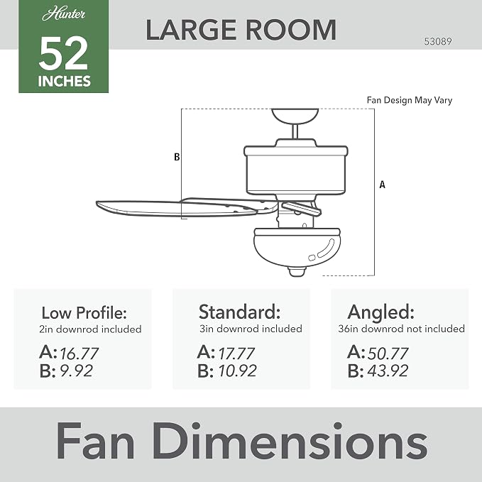52 inch Indoor Ceiling Fan with LED Light - White Ceiling Fan with Pull Chain, For Bedroom or Living Room, Standard Mount, No