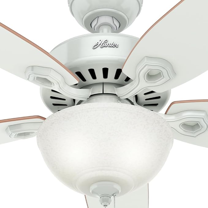 52 inch Indoor Ceiling Fan with LED Light - White Ceiling Fan with Pull Chain, For Bedroom or Living Room, Standard Mount, No