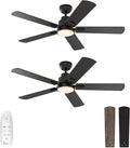 52 Inch Indoor Ceiling Fans with Lights and Remote Control, DC Slient Motor, Dimmable, Reversible, Timmer, 3 CCT, Black, 2