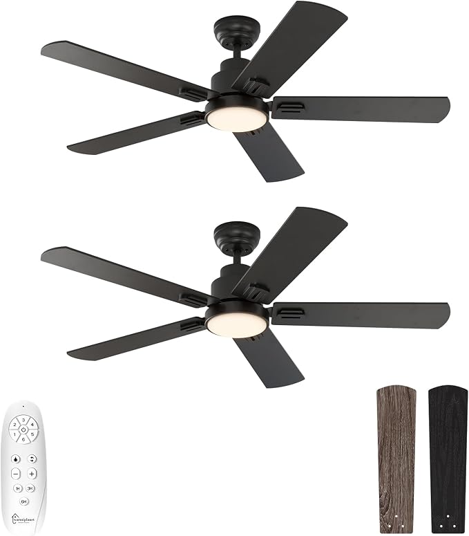 52 Inch Indoor Ceiling Fans with Lights and Remote Control, DC Slient Motor, Dimmable, Reversible, Timmer, 3 CCT, Black, 2