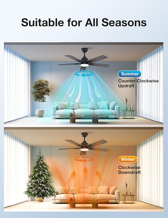 52 Inch Indoor Ceiling Fans with Lights and Remote Control, DC Slient Motor, Dimmable, Reversible, Timmer, 3 CCT, Black, 2
