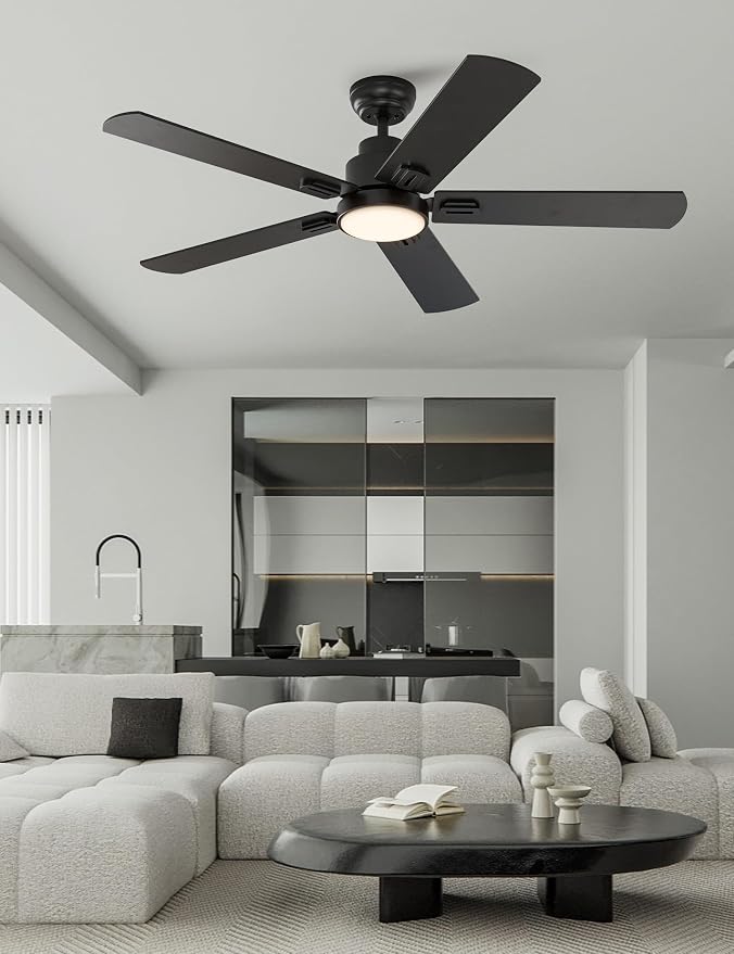52 Inch Indoor Ceiling Fans with Lights and Remote Control, DC Slient Motor, Dimmable, Reversible, Timmer, 3 CCT, Black, 2