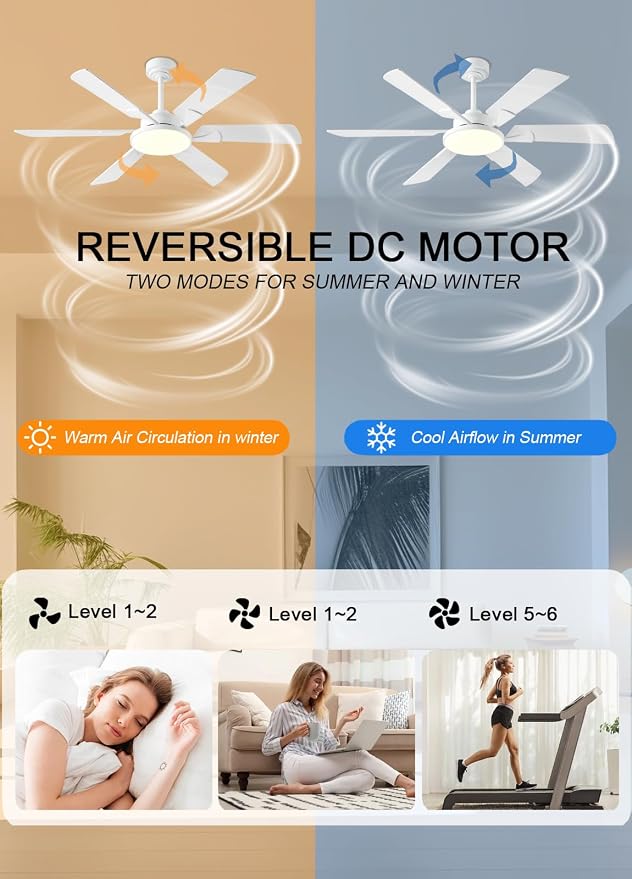 52 Inch Low Profile Ceiling Fan with Lights, Remote & APP Control, 3CCT Dimmable, 6 Blades 6 Speed Ceiling Fans, Quiet