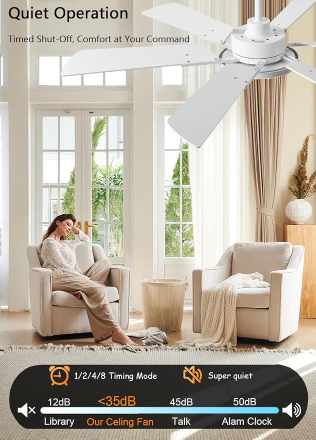 52 Inch Low Profile Ceiling Fan with Lights, Remote & APP Control, 3CCT Dimmable, 6 Blades 6 Speed Ceiling Fans, Quiet