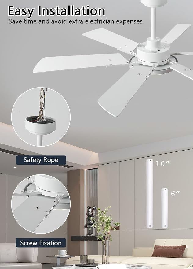 52 Inch Low Profile Ceiling Fan with Lights, Remote & APP Control, 3CCT Dimmable, 6 Blades 6 Speed Ceiling Fans, Quiet